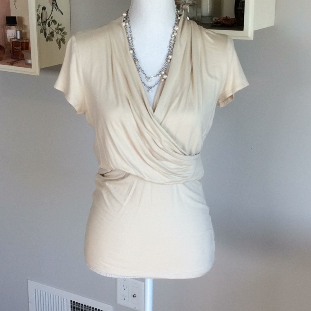 ANN TAYLOR top w/elegant shawl-drape neckline